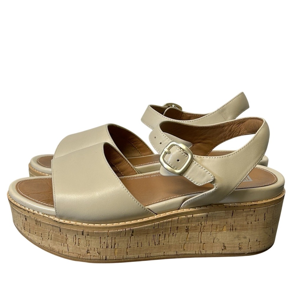 FitFlop Eloise FT6-A20 Wedge Sandals Stone Beige Leather Cork-Wrap Women's Sz 8